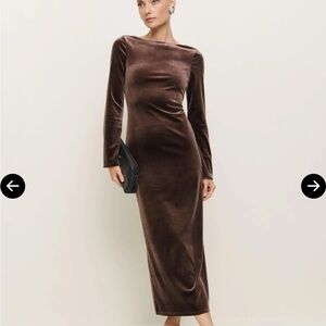 Reformation Chocolate Velvet Long Sleeve Dress